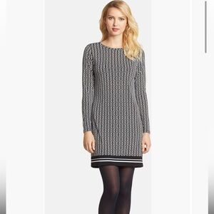Michael Kors Crewneck Print Jersey long sleeve shift dress black white NWT